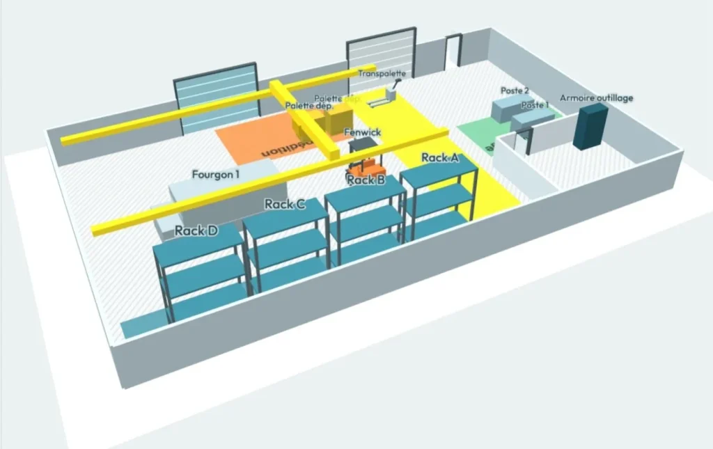 Vue 3D : Vue 3D d'un projet d'implantation atelier pour une entreprise du BTP